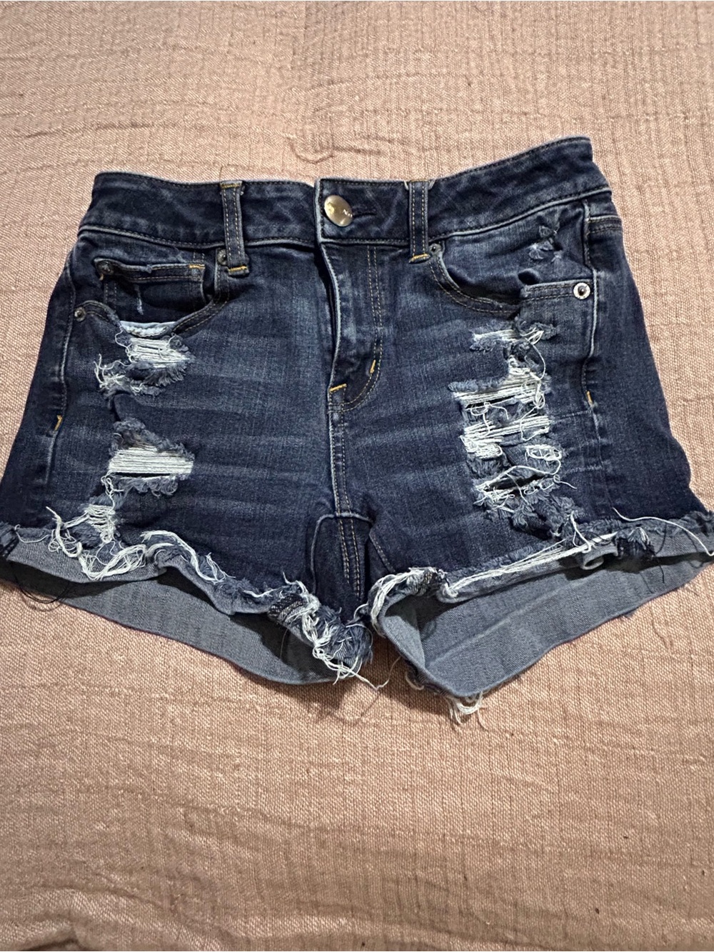American Eagle Outfitters Dark Blue Distressed Denim Shorts-Size 4 EC